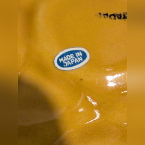 Vintage Deviled Egg Plate Porcelain Japan Yellow w/brown trim 1 Piece 1960's - Picture 8 of 9